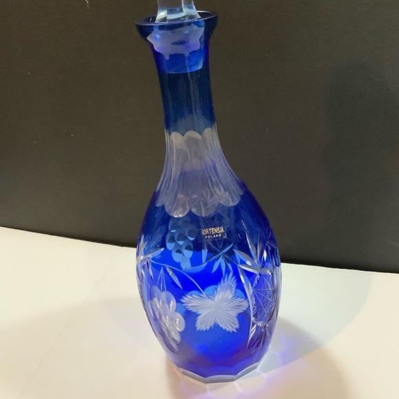 Wine Decanter with Stopper Hortensja Glass Cut to Clear 13 1/2" Tall Vintage - Picture 2 of 8